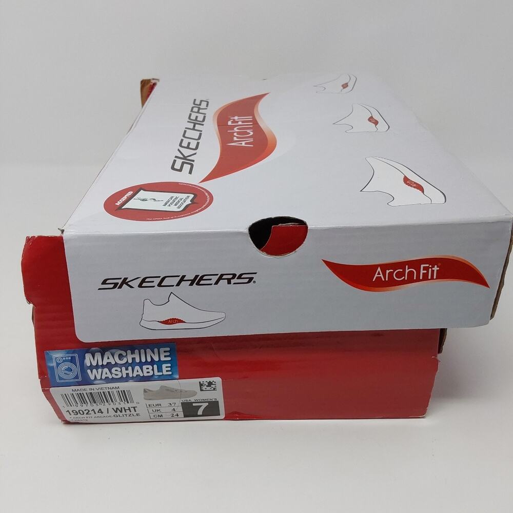 Skechers Arch Fit Arcade Glitzle Women's 7 White Silver Sneakers 190214 NIB - Picture 16 of 16